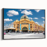 Black and white framed canvas of Melbourne landscape, vintage style, ideal for bedroom wall art.
