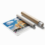 Extra large rolled print of Melbourne scenery with vibrant floral elements, ideal for classy bathroom wall art.