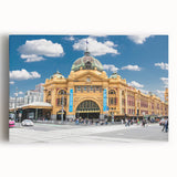 Black and white photo of Melbourne skyline on large stretched canvas, suitable for kitchen wall art.