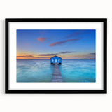 Extra large abstract art print of Perth scenery in vibrant colors on a textured canvas, framed in black.