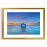 Textured abstract art print of Perth scenery in muted earth tones, framed in gold, ideal for bedroom decor.