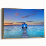 Landscape art painting of Perth, Australia on framed canvas, featuring vintage poster style and colorful art palette.