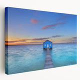 Side view of a stretched canvas showing a realistic Perth, Australia skyline in muted earth tones.