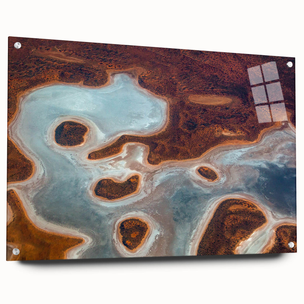 Acrylic print of a large abstract landscape with soft blue and green hues, ideal for bedroom or dining room decor.