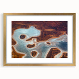 Textured abstract art print of Queensland scenery in muted earth tones, framed with a gold mat, ideal for bedroom wall decor.