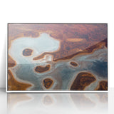 Large art print of Queensland scenery in a white acrylic frame, featuring mid-century modernist style.