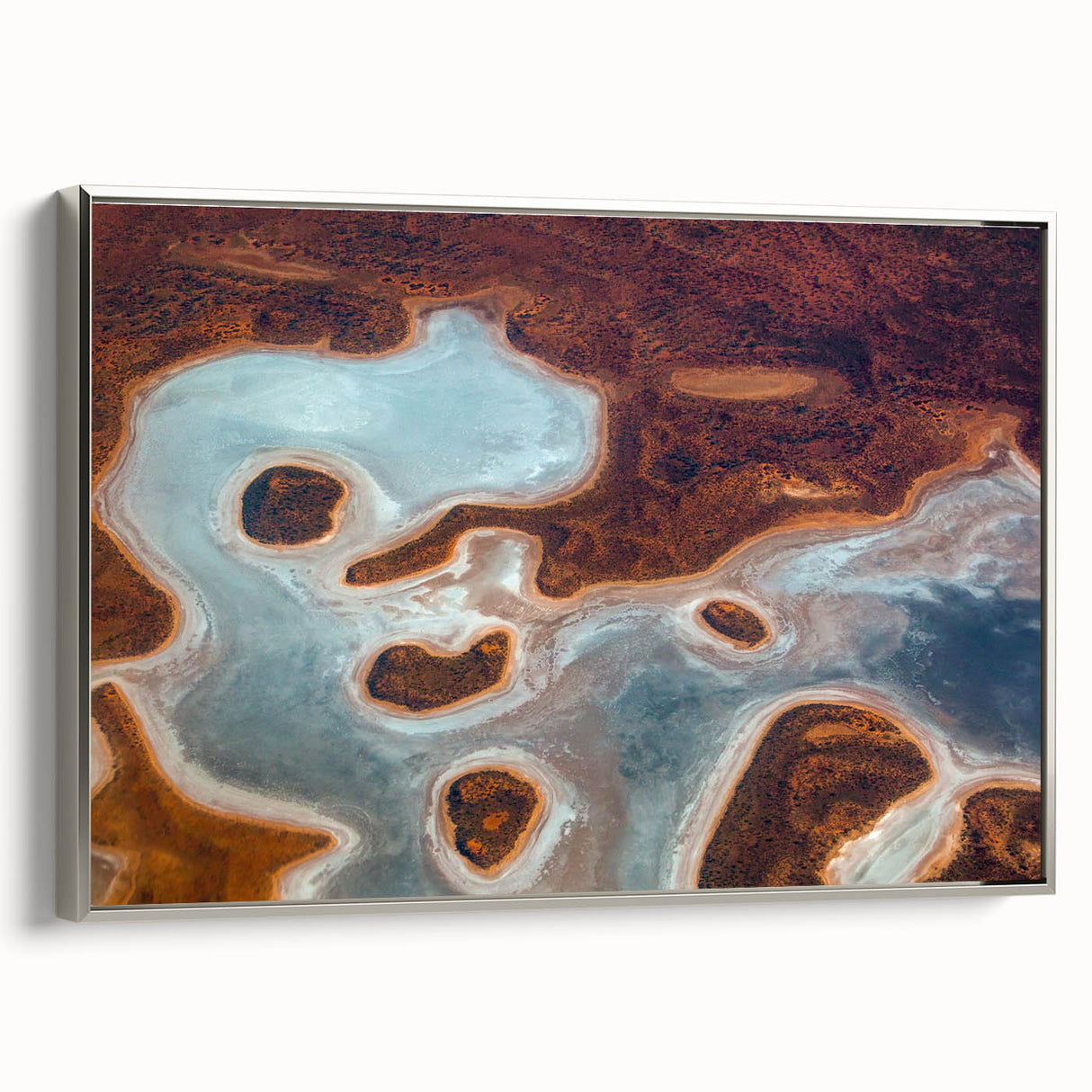 Vintage poster art of Queensland scenery on framed canvas, featuring vibrant colors against a black background.