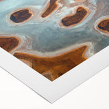 Art deco poster of Queensland scenery in muted green and blue tones on rolled canvas, suitable for dining room wall art.