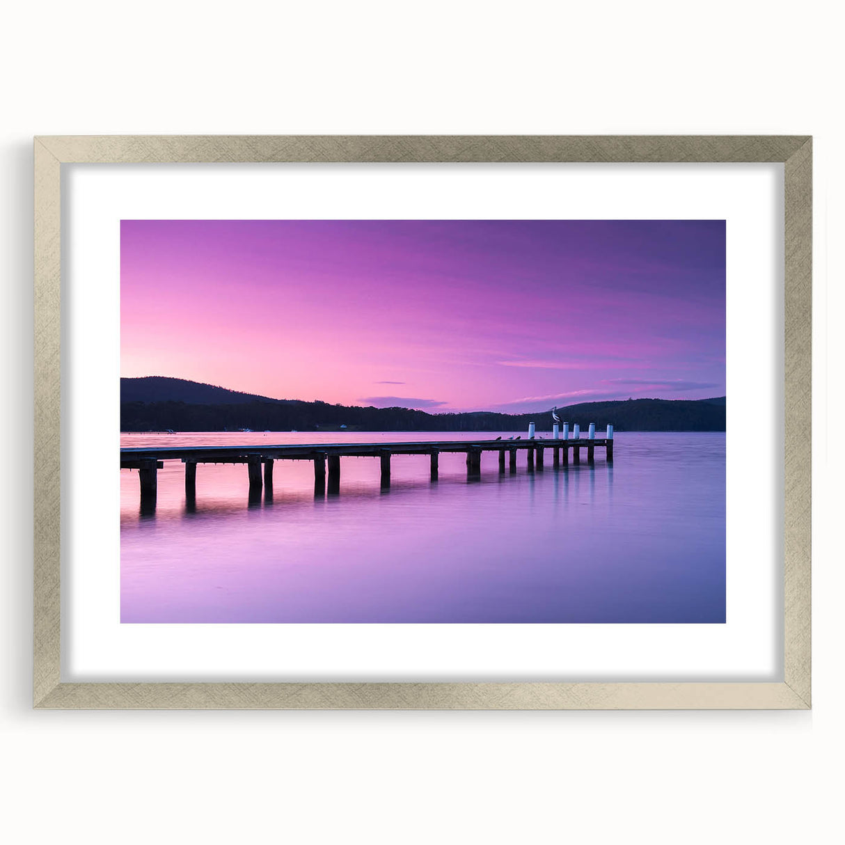 Extra large abstract art print of textured Tasmanian scenery in silver frame, ideal for living room decor.