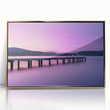 Framed acrylic print of a Tasmanian landscape in mid-century modernist style, featuring earthy tones.