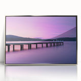 Art deco poster of Tasmania scenery in silver framed acrylic, showing pastel shades, ideal for modern nursery wall art.