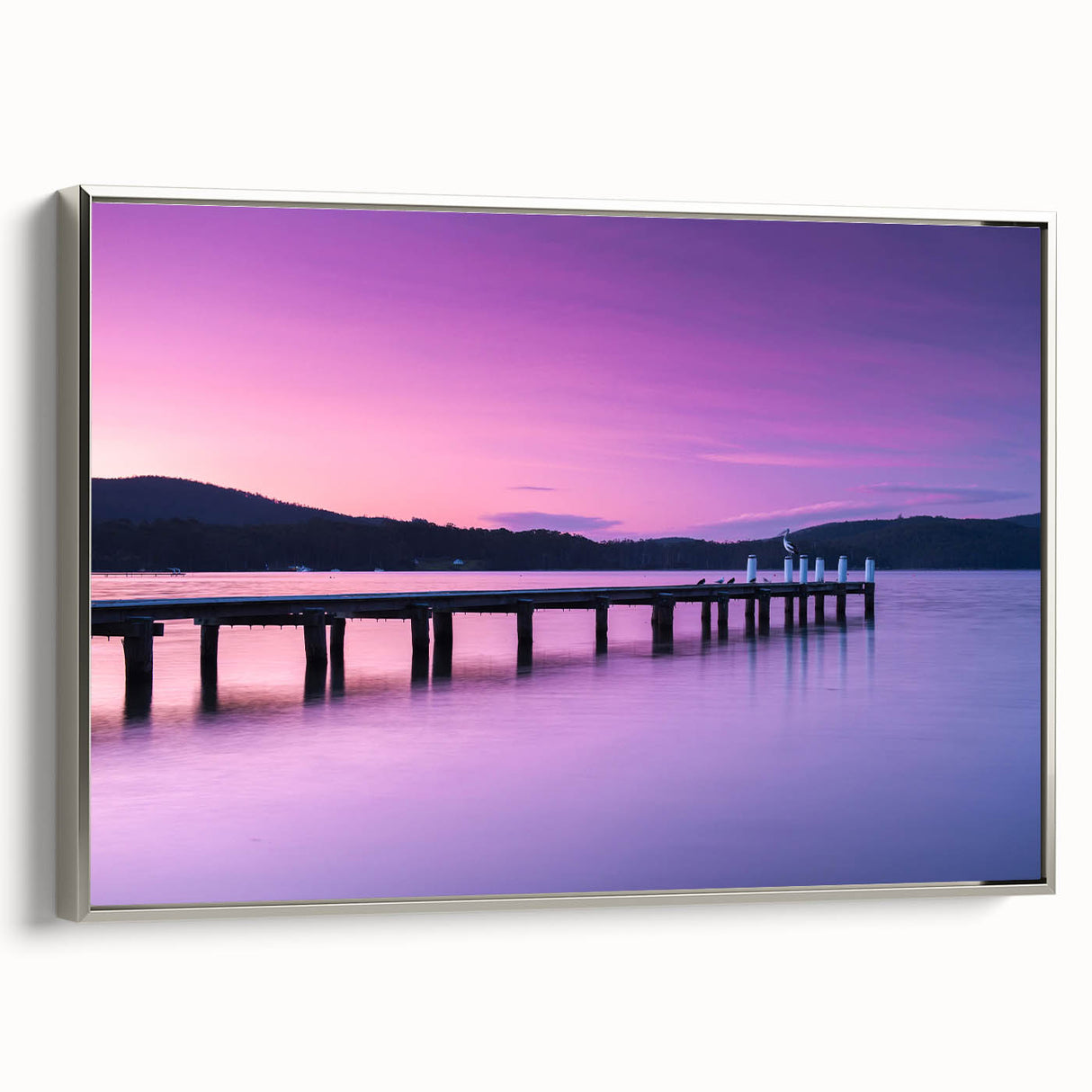Framed canvas featuring a vintage-style Tasmanian landscape in muted earth tones, ideal for bedroom wall art.