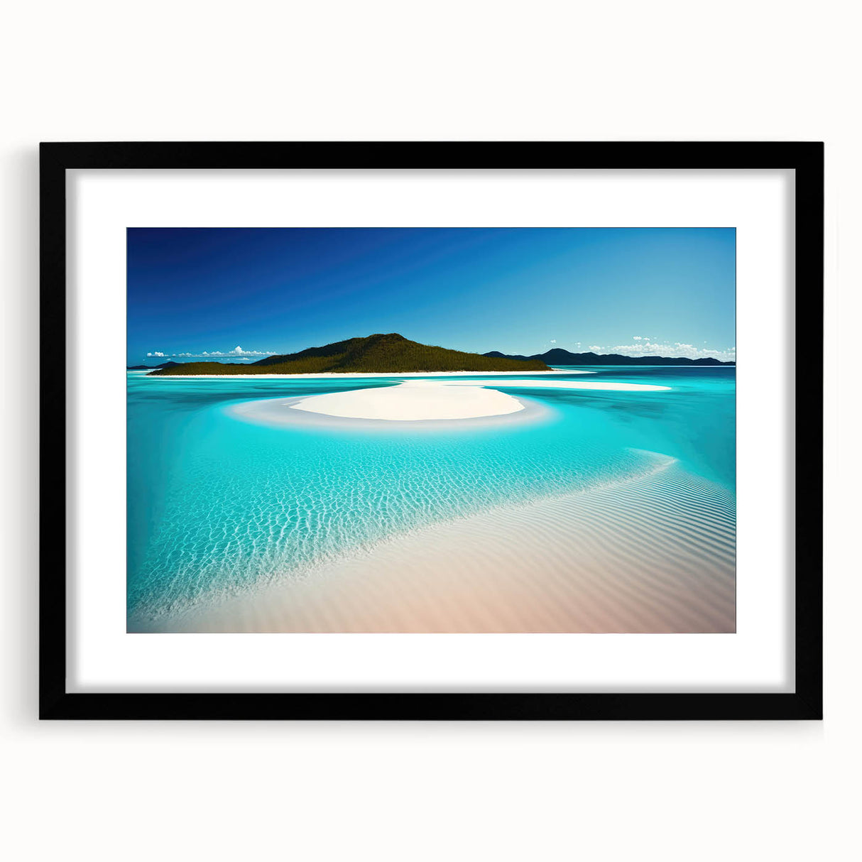 Extra large abstract art print of vibrant, colorful Australian scenery on a textured canvas, framed in black.