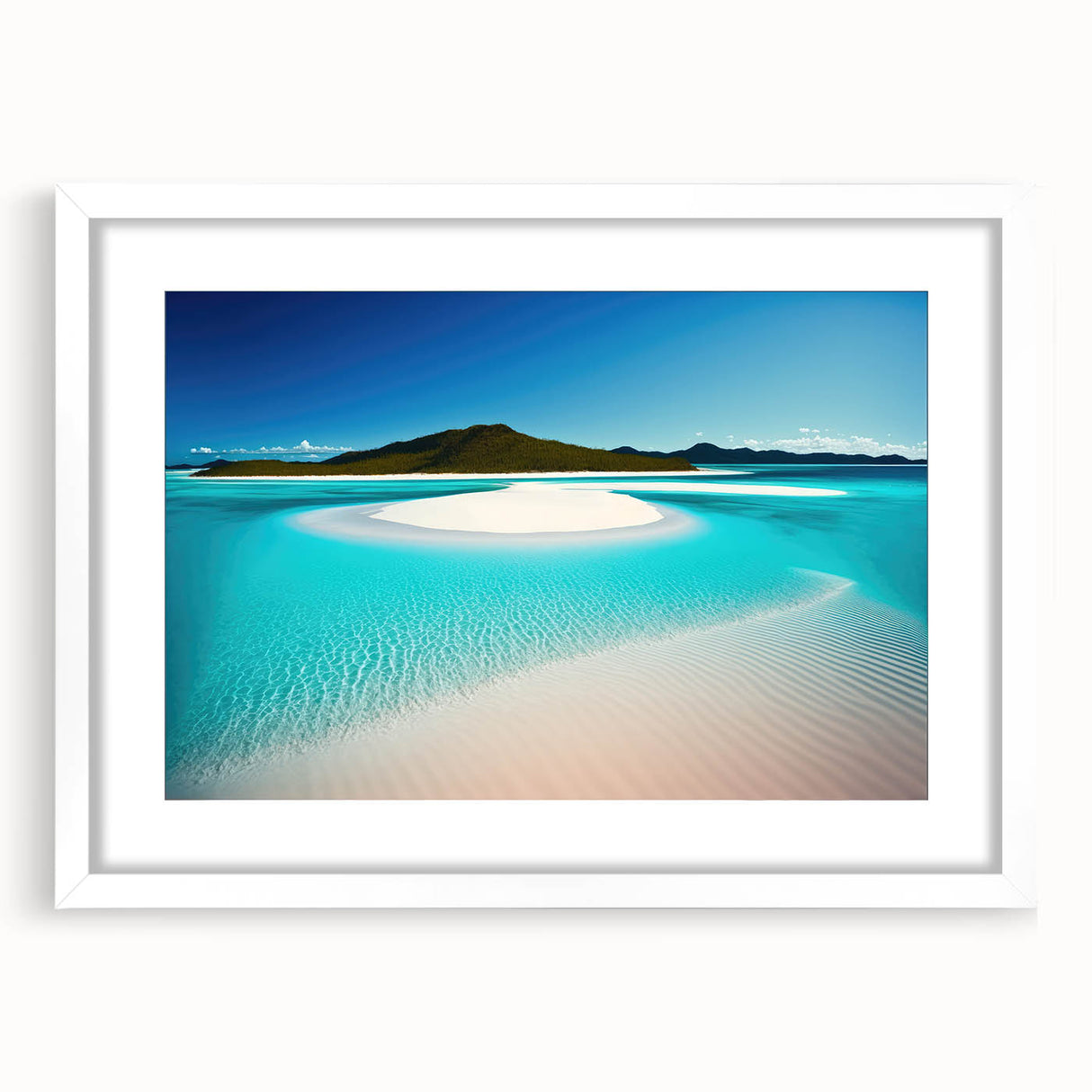 Textured abstract art print of Australian scenery in muted earth tones on a framed white canvas, suitable for bedroom decor.