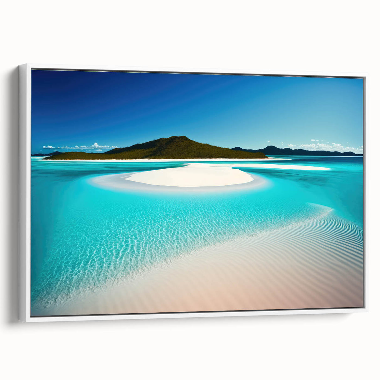 Vintage poster art of a scenic Australian landscape on a framed canvas, featuring colorful art and black accents.