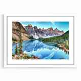 Abstract art print of Alberta scenery in muted earth tones on a framed white mat, ideal for dining room decor.
