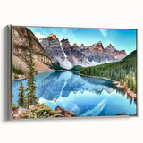 Framed canvas landscape art painting of Alberta, Canada, featuring a colorful palette with predominantly black tones.