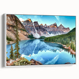 Vintage poster art of Alberta, Canada scenery on extra large framed canvas with colorful art, ideal for living room.