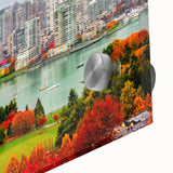 Large abstract wall art depicting British Columbia scenery in muted earth tones on acrylic glass.