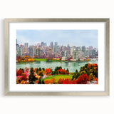 Textured art depicting an abstract landscape of British Columbia in muted earth tones, framed with a silver mat.