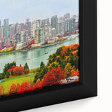 Extra large framed canvas featuring a textured depiction of British Columbia's scenery in black with vibrant.