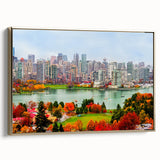 Framed canvas featuring a vintage-style landscape painting of British Columbia in muted earth tones.