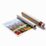 Rolled print of British Columbia scenery featuring lush greenery and mountain backdrop, ideal for classy bathroom wall art.