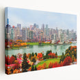Scenic British Columbia landscape on stretched canvas, featuring lush greenery and mountain backdrop.