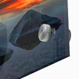 Large abstract wall art depicting a serene Manitoba landscape in muted earth tones on acrylic glass.