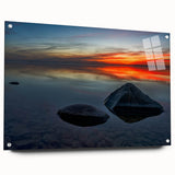 Acrylic glass print of a Manitoba, Canada scenery in muted earth tones, ideal for dining room decor.