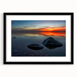 Extra large abstract art print featuring a colorful, textured depiction of Manitoba scenery, framed with a black mat.
