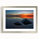 Textured abstract art print of a serene Manitoba landscape in muted earth tones, framed with a silver mat.