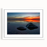 Abstract art print depicting a serene Manitoba landscape in muted earth tones on a framed white mat.