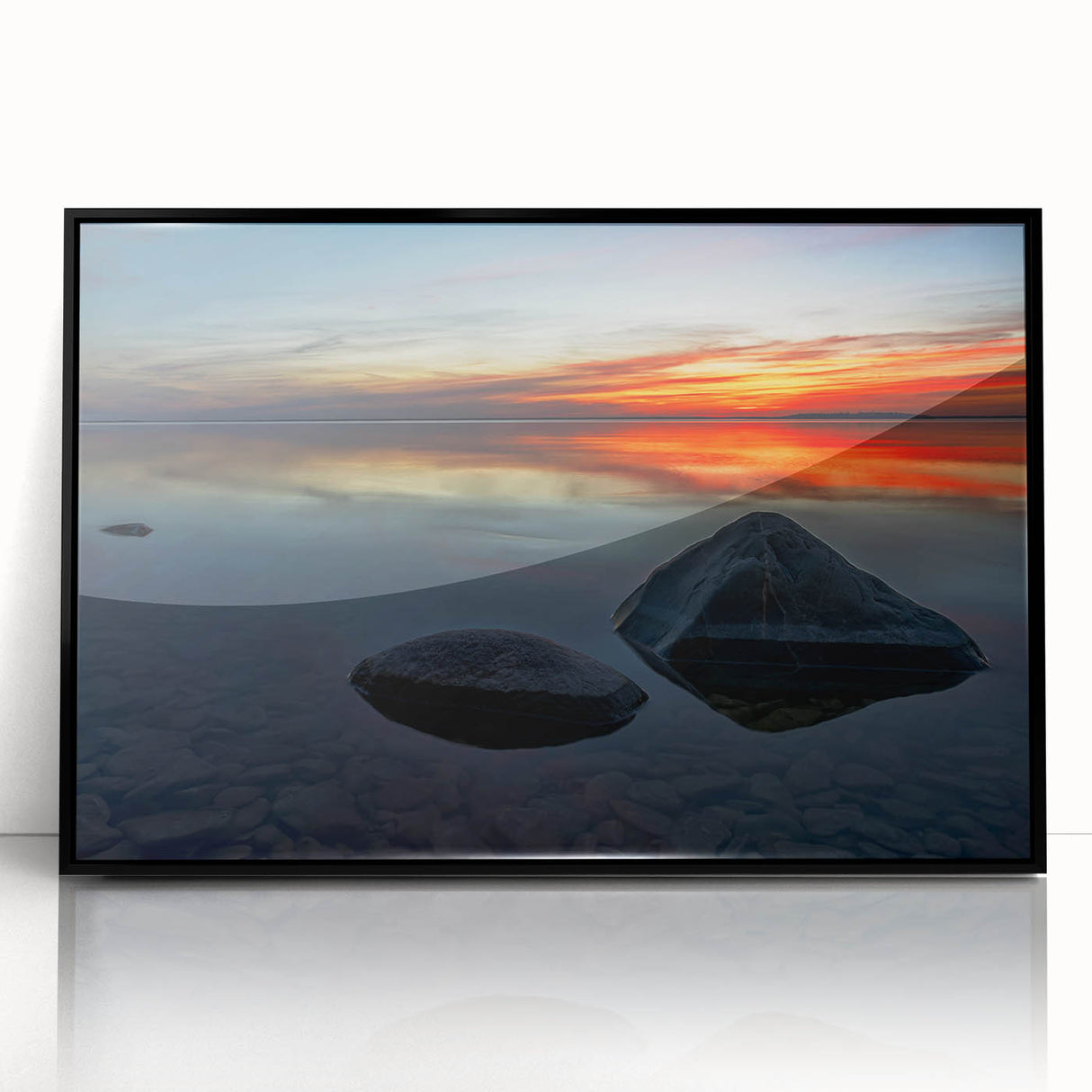 Large abstract wall art depicting a serene Manitoba landscape in muted earth tones on a framed acrylic.