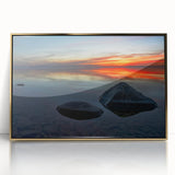 Large art print of a Manitoba, Canada scenery in mid-century modernist style, framed in gold acrylic.