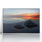 Art deco poster of Manitoba scenery, featuring muted earth tones on a framed acrylic, perfect for modern art wall decor.