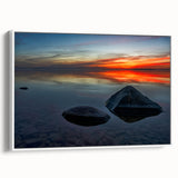 Vintage poster art of Manitoba scenery on a framed canvas, featuring colorful art in a minimalist style.