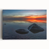 Black and white photograph of a serene Manitoba landscape on stretched canvas, ideal for kitchen wall art.