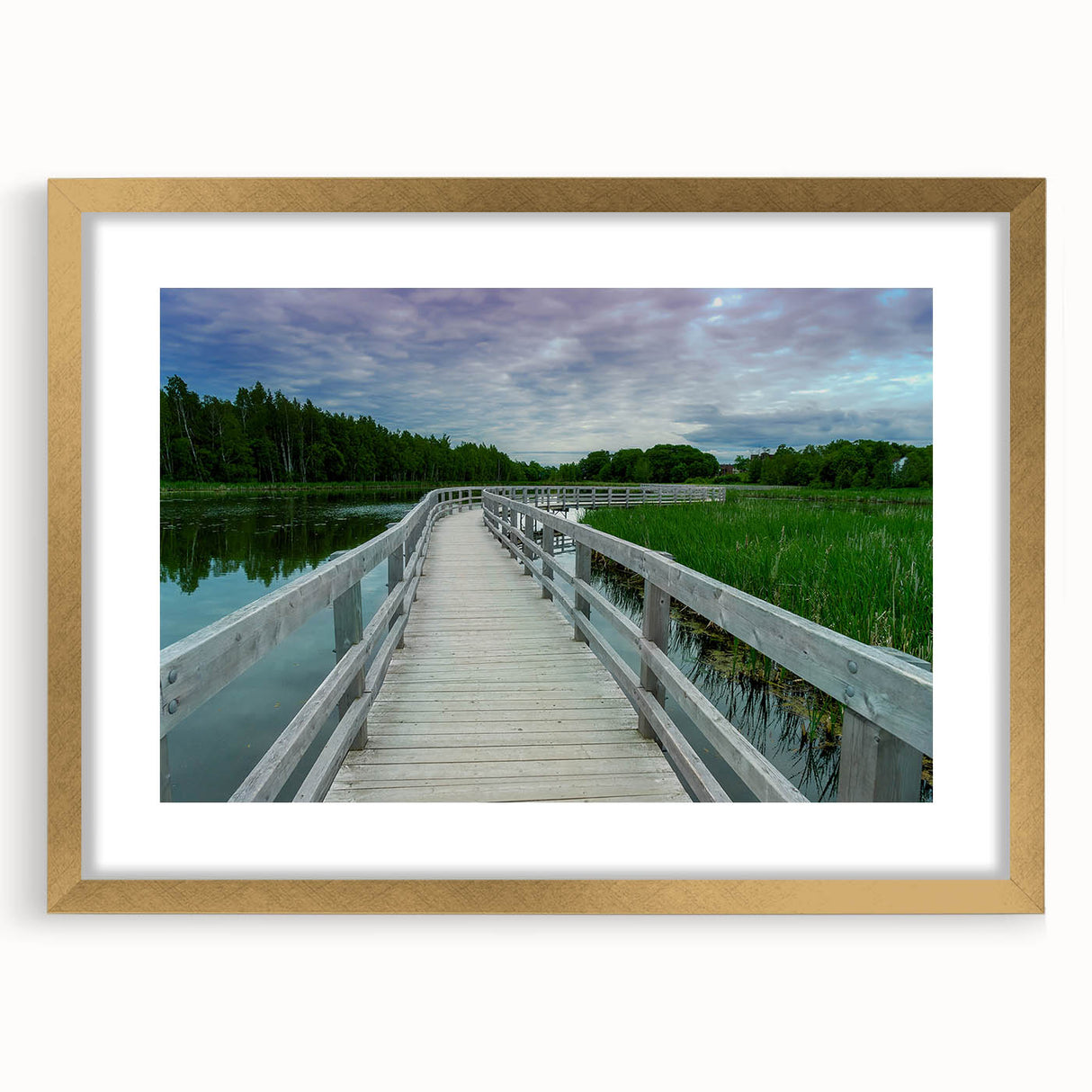 Extra large abstract art print of a textured Canadian scenery in muted earth tones, framed in gold.