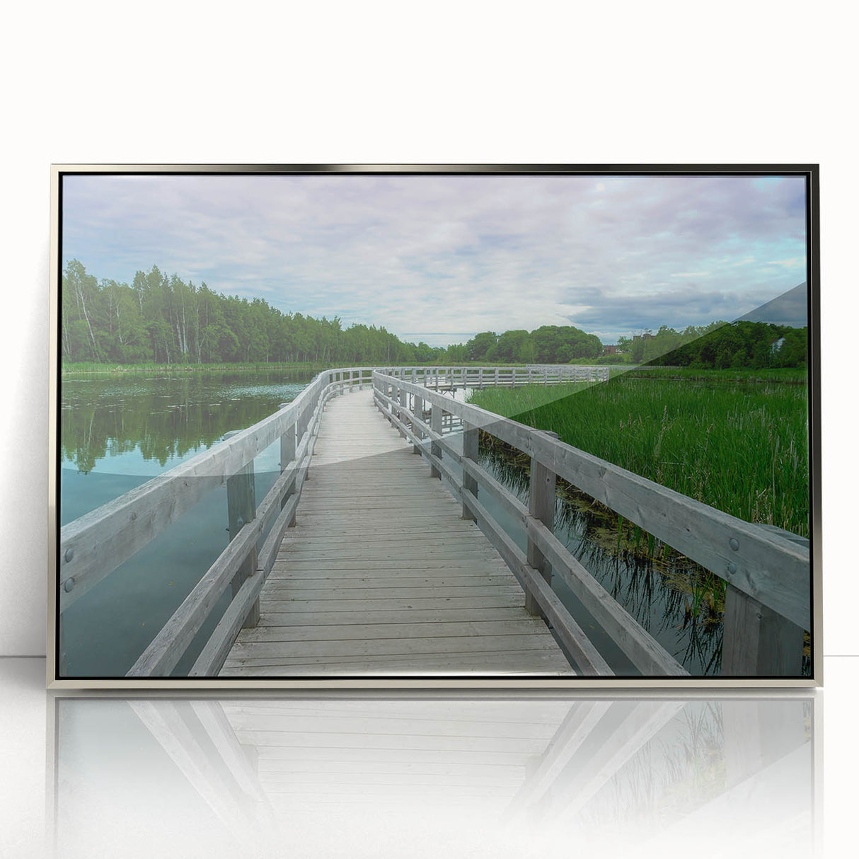 Mid-century modernist art depicting New Brunswick scenery in muted earth tones, framed acrylic, ideal for nursery wall decor.