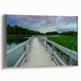 Framed canvas depicting a vintage landscape art painting of New Brunswick, featuring vibrant colors and black accents.