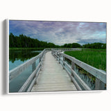 Vintage poster art of New Brunswick scenery in vibrant colors on a large framed canvas, ideal for living room decor.
