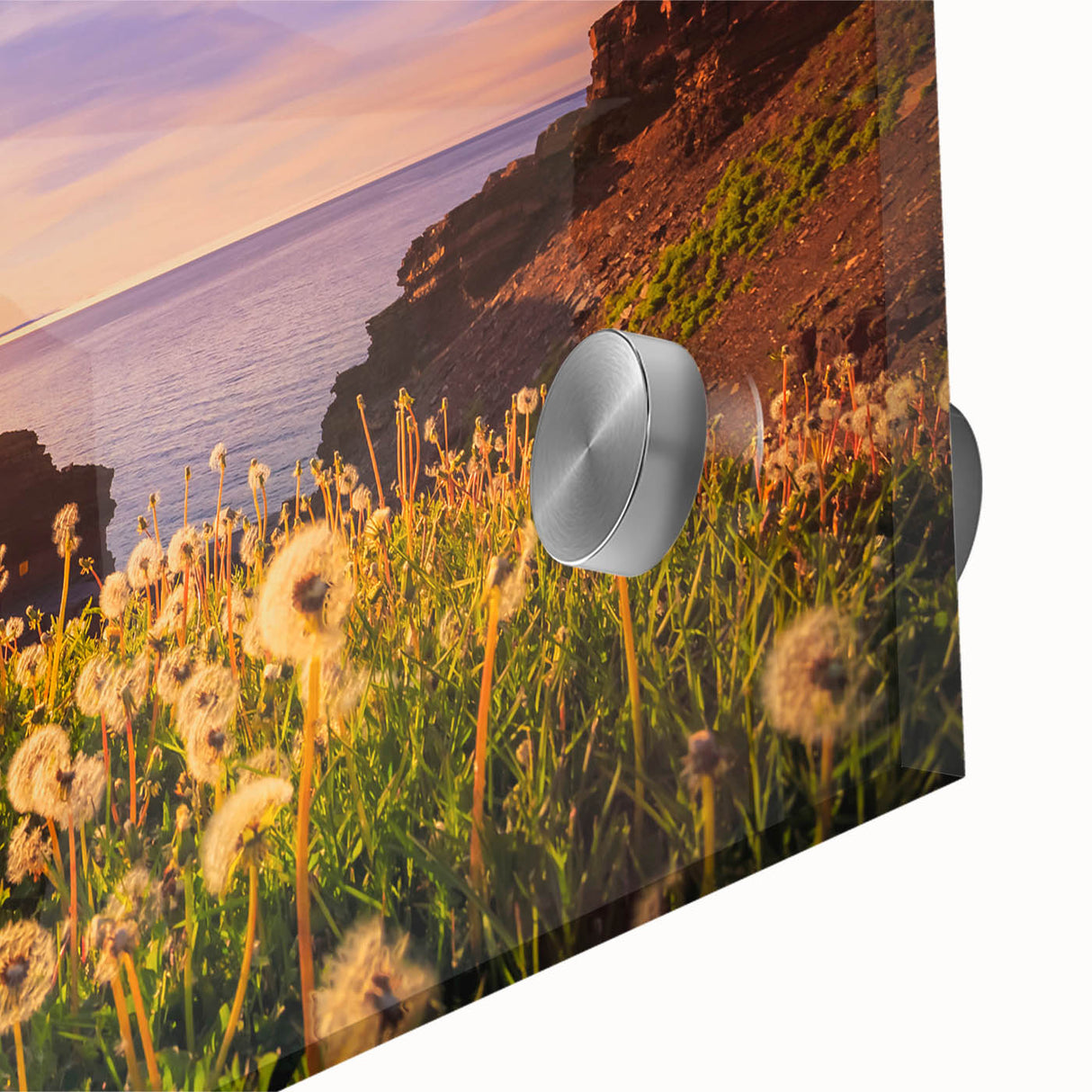 Large abstract wall art featuring a Newfoundland scenery in muted earth tones on acrylic glass, ideal for dining room decor.