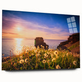 Large abstract wall art of Newfoundland scenery in muted blues and greens on acrylic glass.