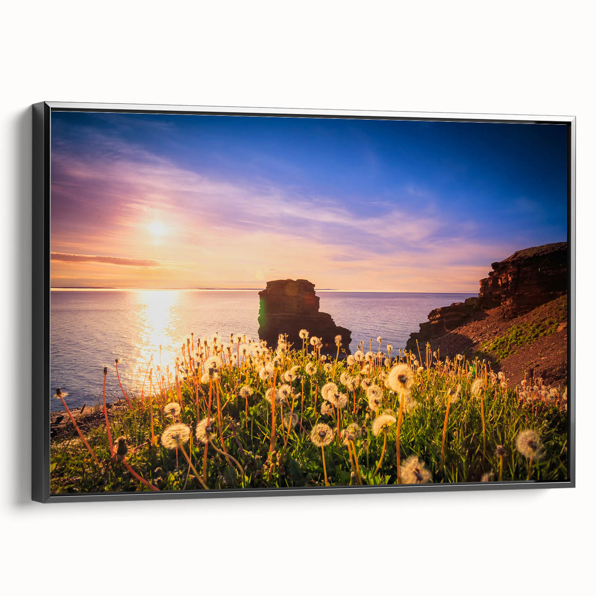 Black and white landscape art painting of Newfoundland on framed canvas, ideal for bedroom wall decor.