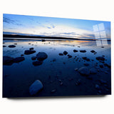 Large abstract wall art depicting the Northwest Territories in muted earth tones on acrylic glass.