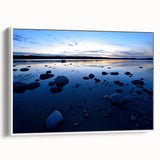 Vintage poster art of Northwest Territories landscape on a framed canvas, featuring vivid colors on a black background.