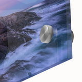 Acrylic print of a large abstract depiction of Nova Scotia scenery, in muted earth tones, ideal for dining room art.