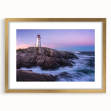 Abstract art print of Nova Scotia scenery in textured gold frame, ideal for living room decor.