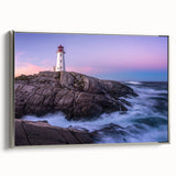 Framed canvas depicting a vintage-style landscape of Nova Scotia, featuring a colorful palette with black accents.